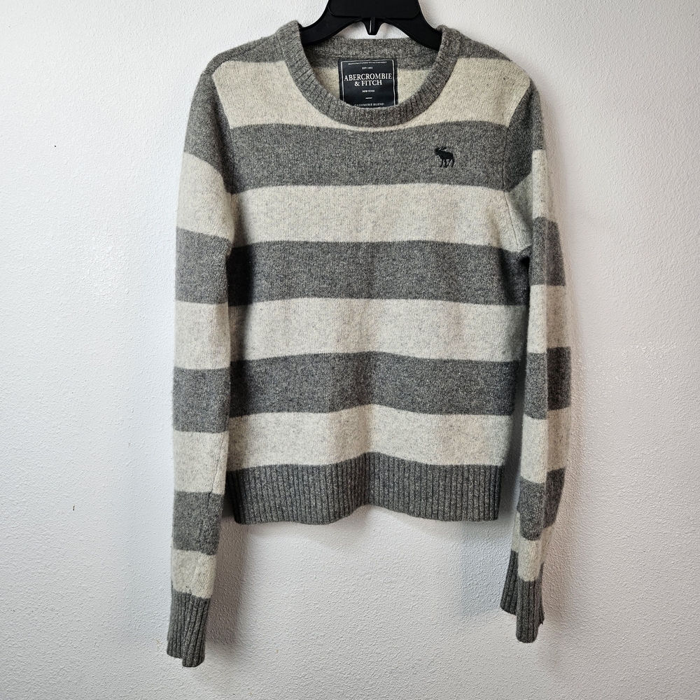 Abercrombie & Fitch Lambs'wool Cashmere Gray and Cream Striped Sweater Size Smal